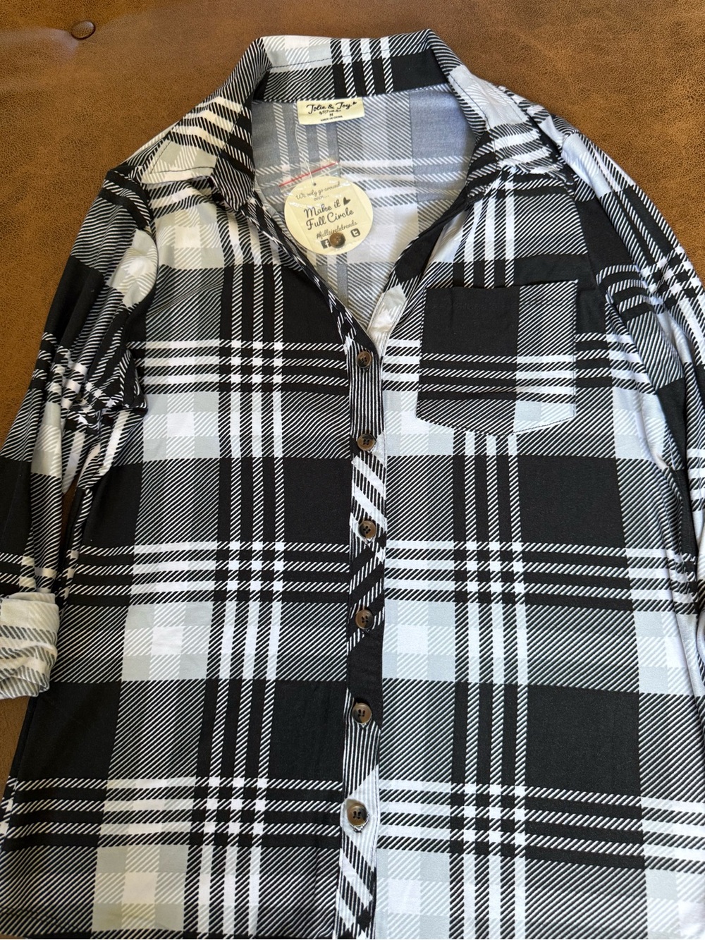 Women’s Black & White Plaid Button-Down Shirt - Casual Collared Top